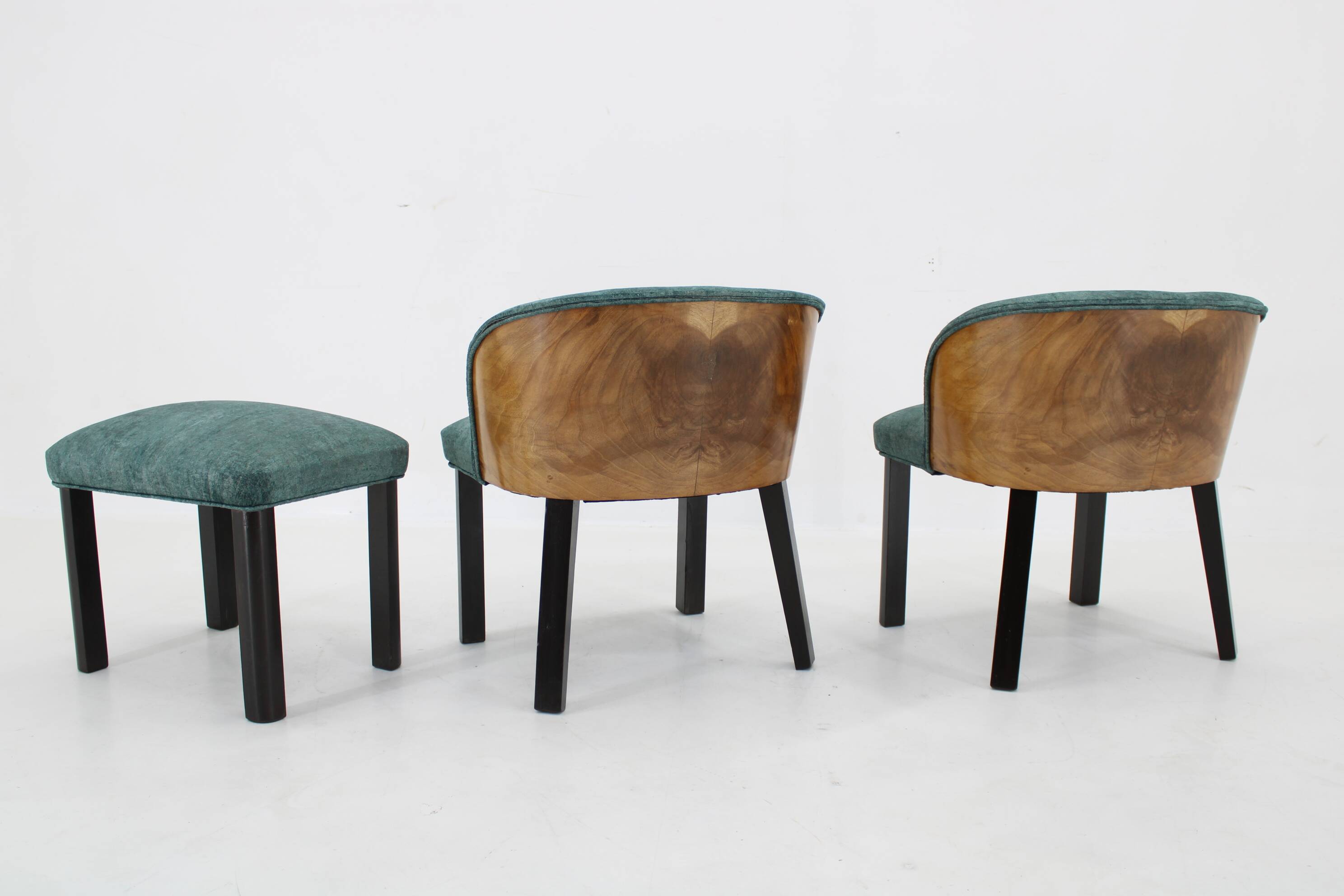 1940s Pair of Chairs with Stool, Italy