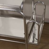 Desserte roulante vintage années 70 en métal chromé et verre miroir