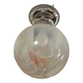 Chrome Ceiling Lamp, Murano Blown Glass, Italy, 1960s