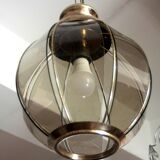 Lustre en laiton à segments de verre fumé, seconde moitié du XXe siècle
