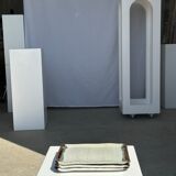 Trio of small rectangular serving dishes white and black Indonesian ceramic 21x16