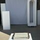Trio of small rectangular serving dishes white and black Indonesian ceramic 21x16