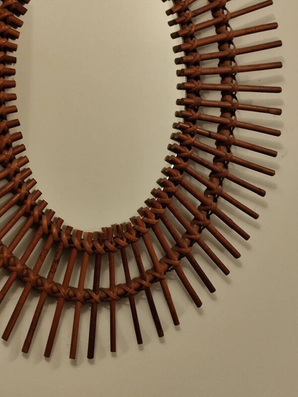Grand miroir soleil bambou ovale rotin