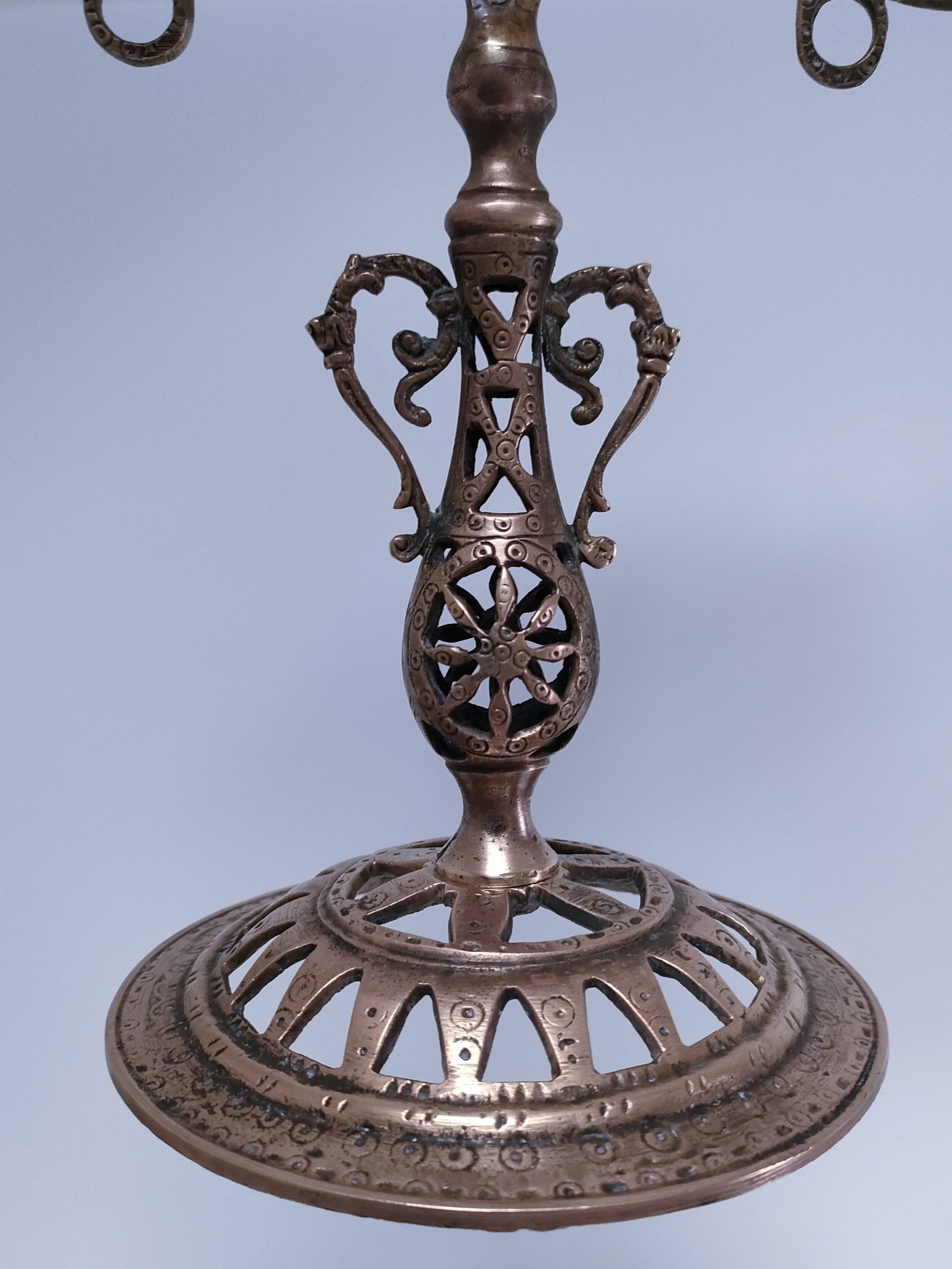 candelabrum decorative peacock wheels solid brass three lights