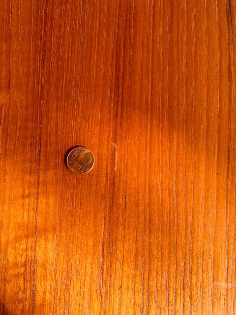 Expandable teak dining table, butterfly extension, circa 60s