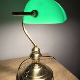 Lámpara vintage de banquero de cristal verde opalino