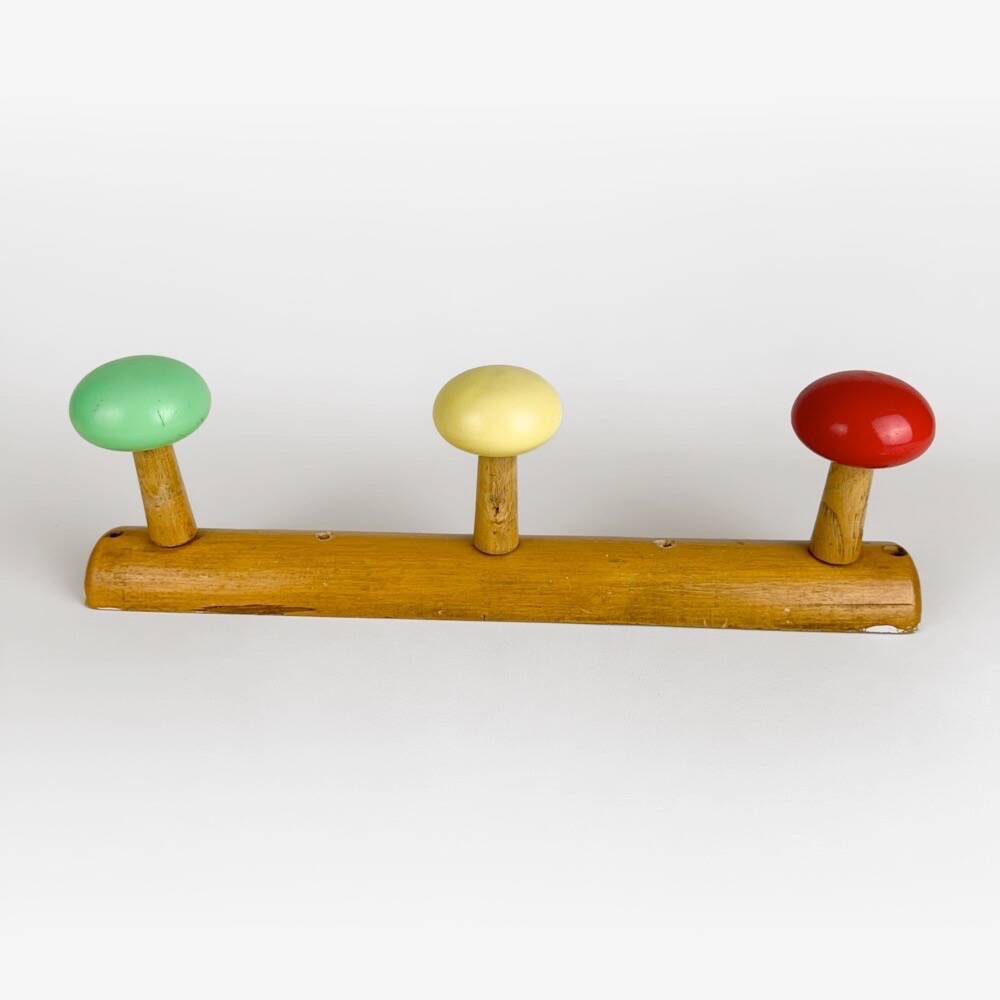Wooden coat rack with multi-colored balls from the 60s