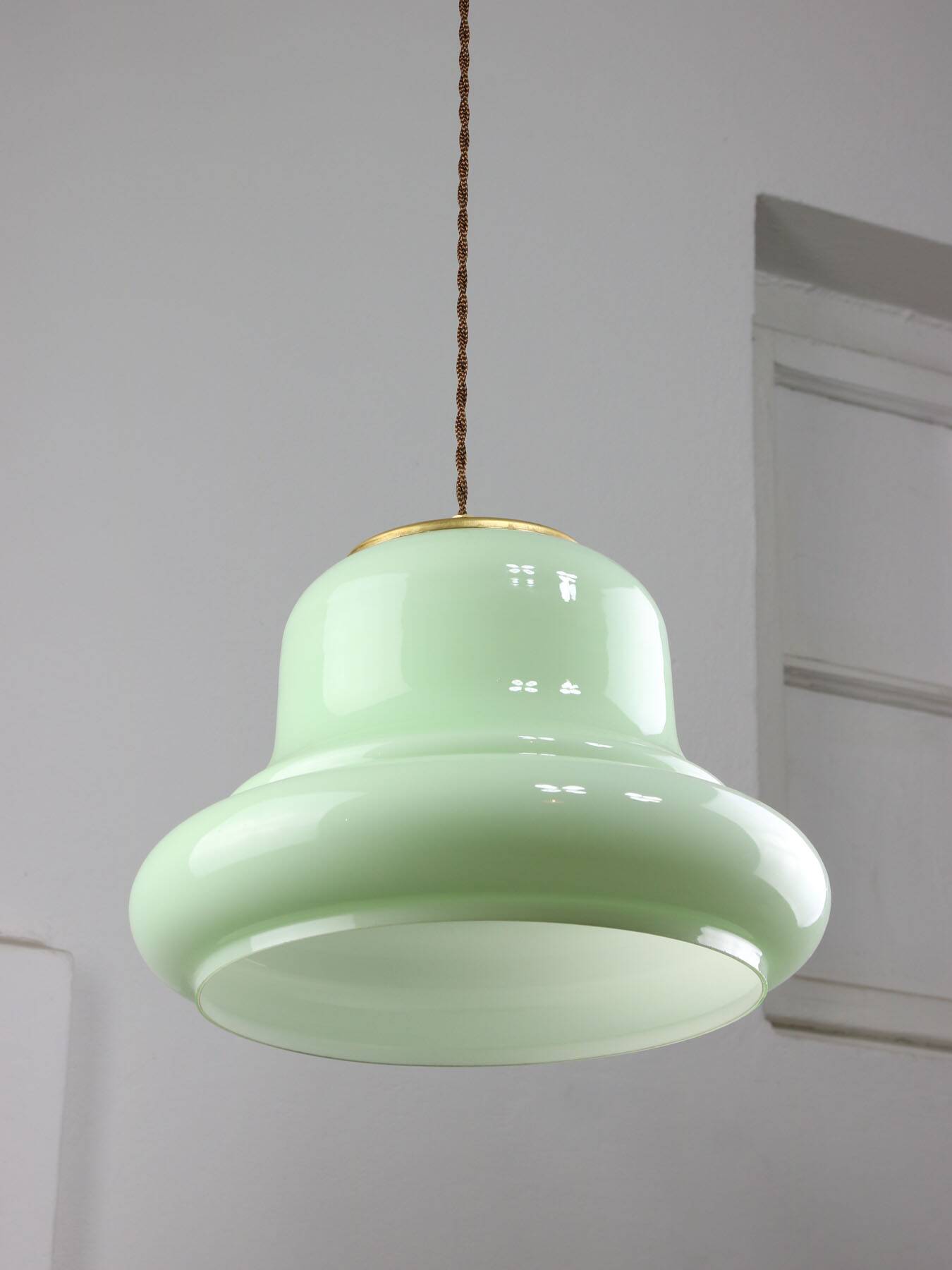 Mid-Century Italian Brass and Green Glass Pendant Lamp, 1960s