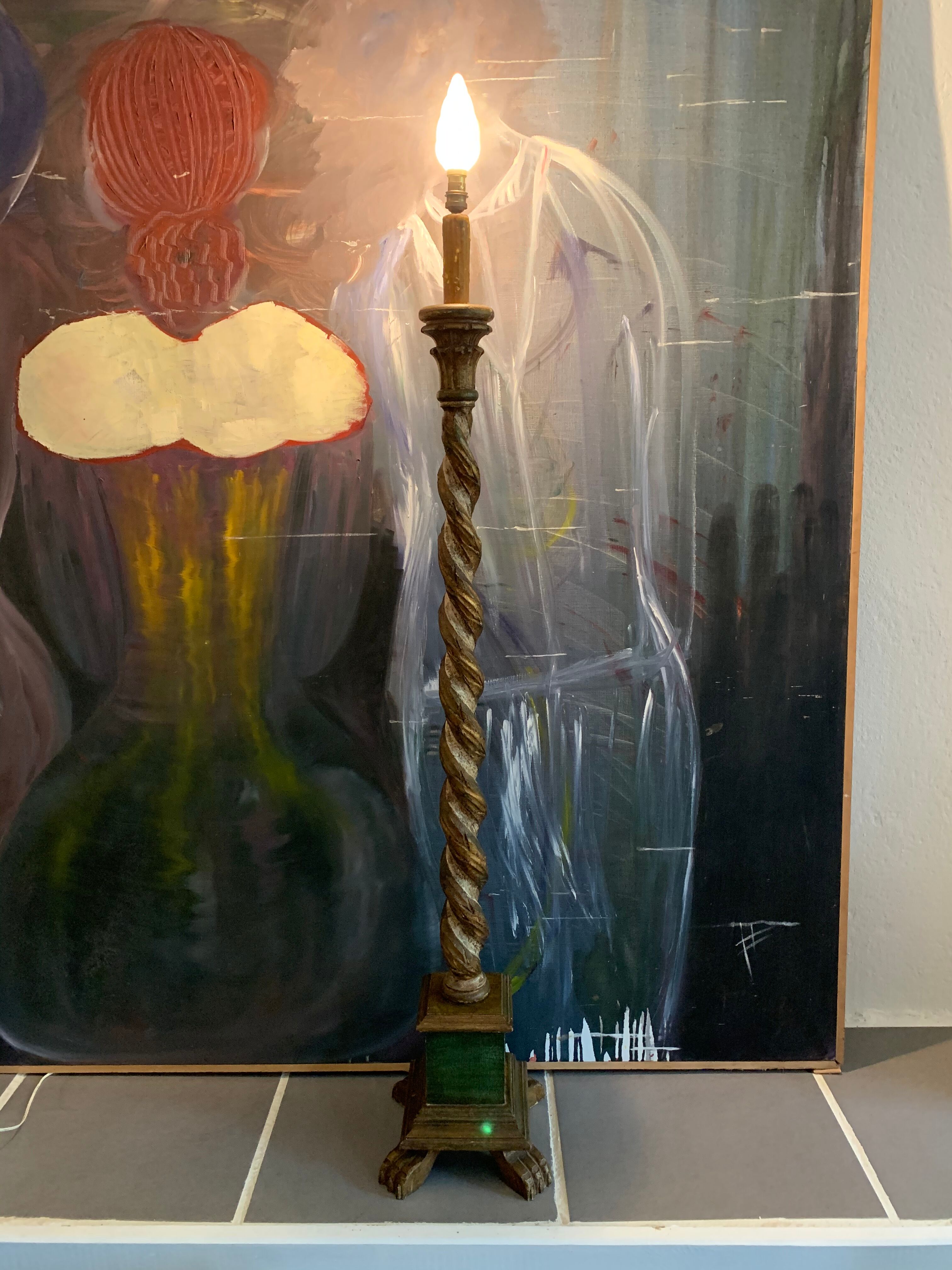 Pique candle lamp lamp in polychrome wood early 20th