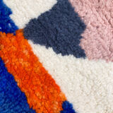 Moroccan Berber carpet beni ouarain ecru with colorful patterns 143x110cm