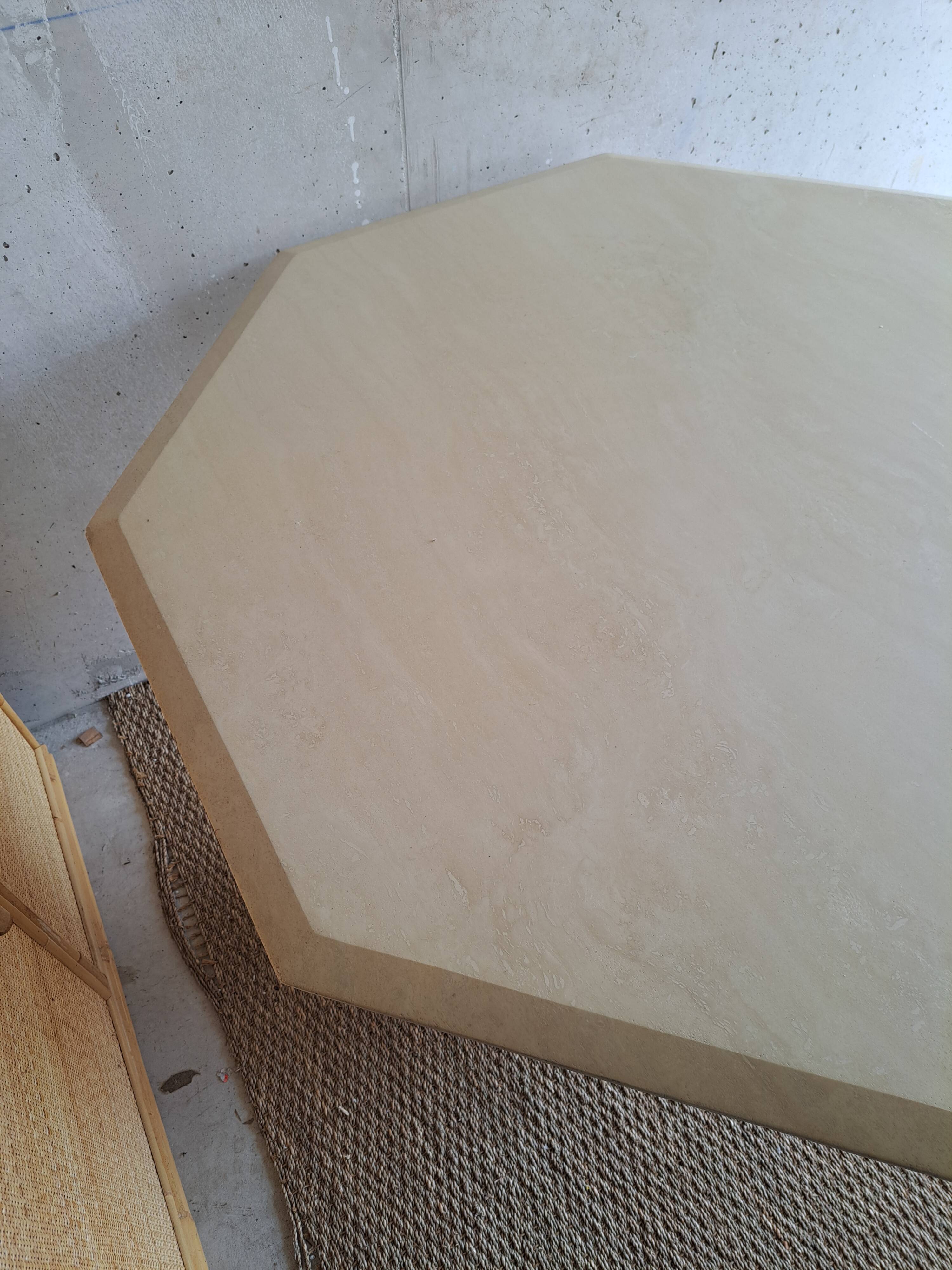 Hexagonal travertine dining table 80s