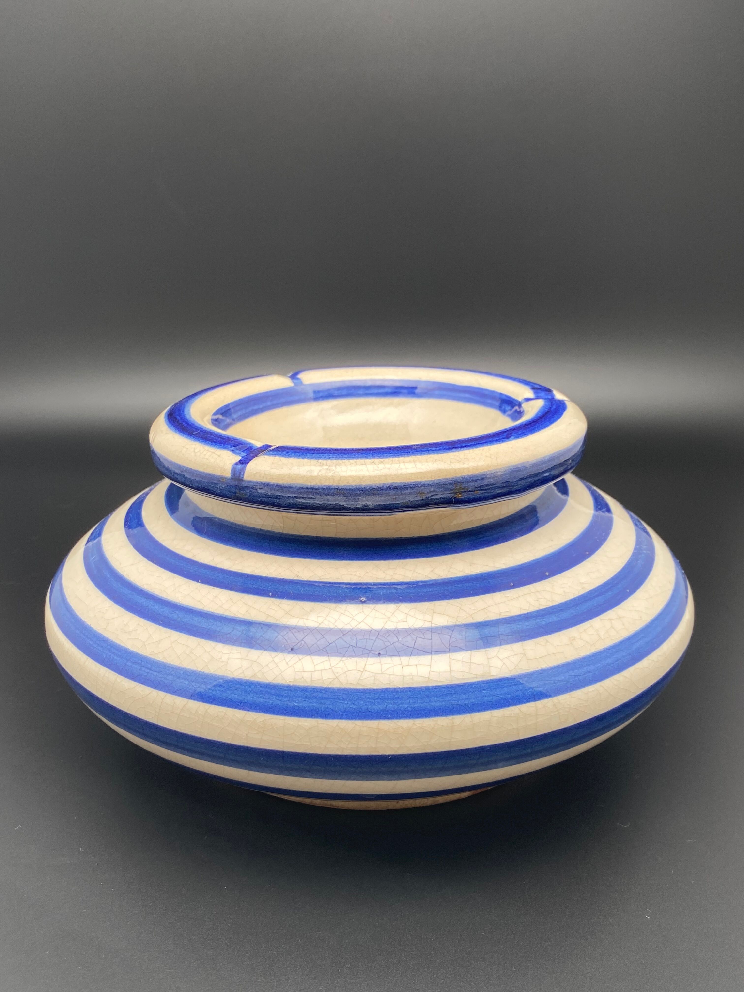 Moroccan ashtray with blue and white stripes