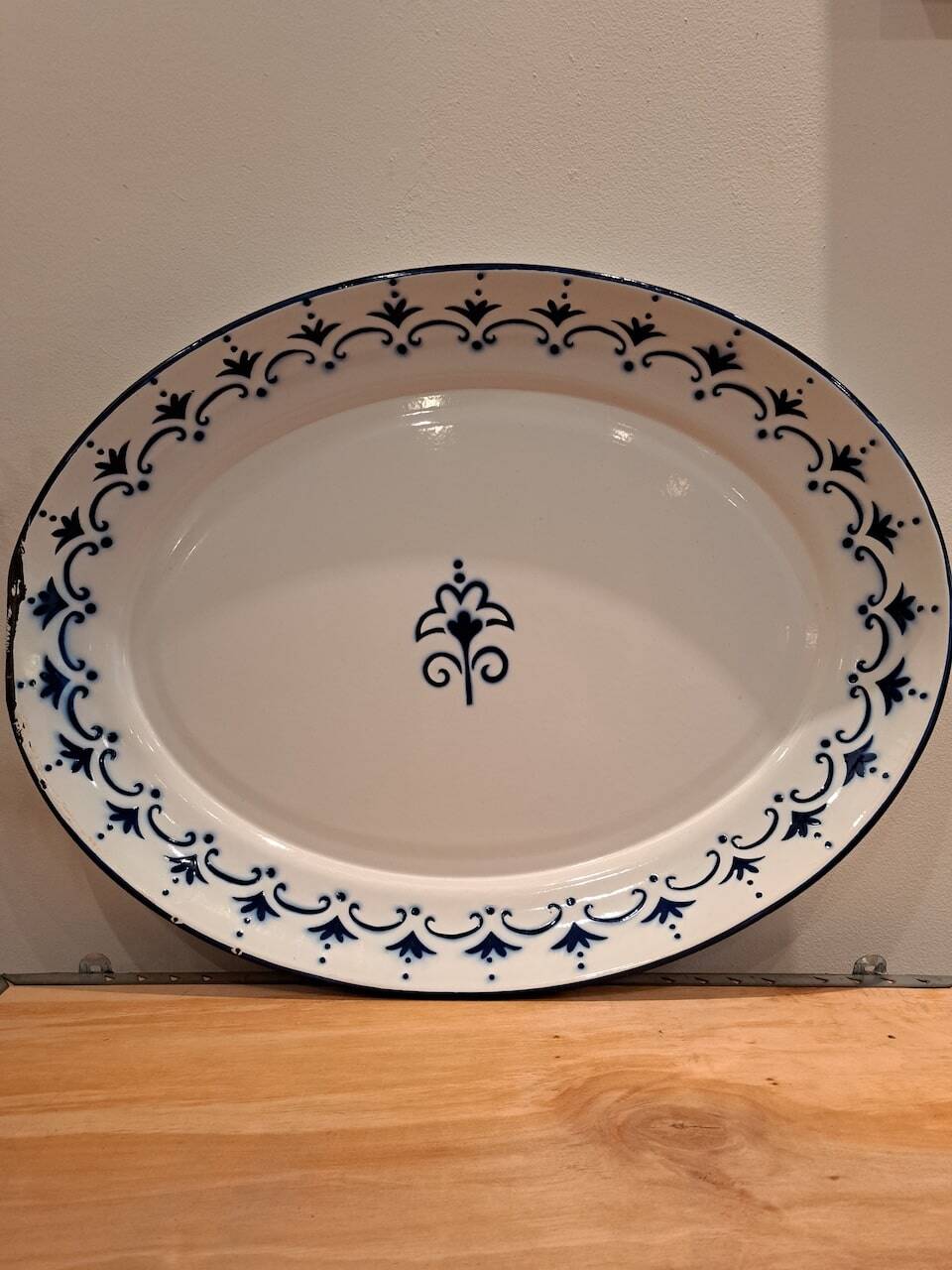 Vintage oval white enamel tray