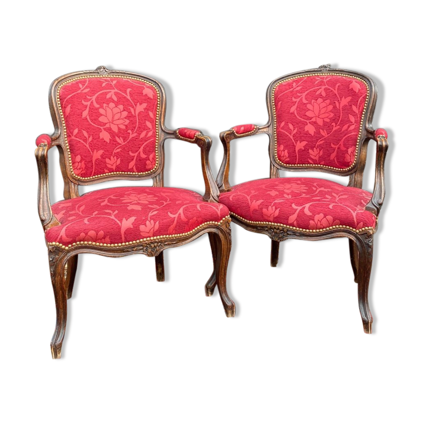 Pair of armchairs in natural wood style Louis XV XIXth century