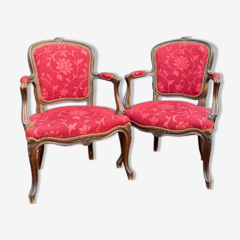 Pair of armchairs in natural wood style Louis XV XIXth century