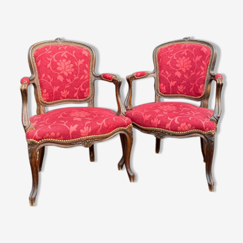 Paire de fauteuils en bois naturel de style Louis XV XIXème siècle