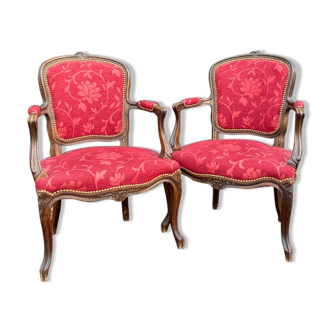 Pair of armchairs in natural wood style Louis XV XIXth century
