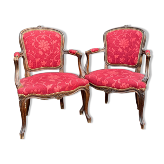 Paire de fauteuils en bois naturel de style Louis XV XIXème siècle