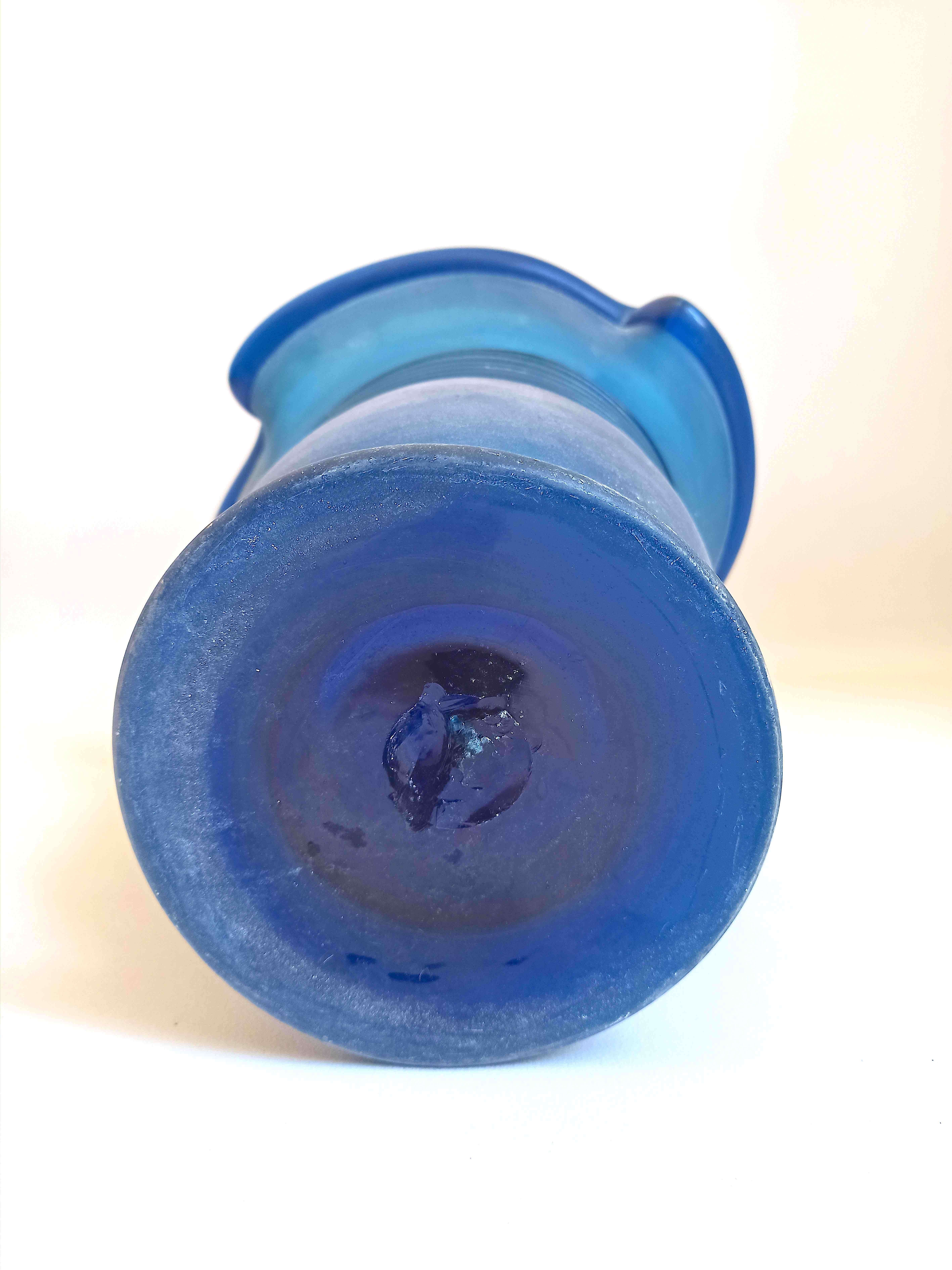 Vase glass Murano frosted blue 70s Height 28.5 cm