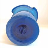 Vase glass Murano frosted blue 70s Height 28.5 cm