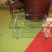 vintage glass coffee table with plexiglass legs