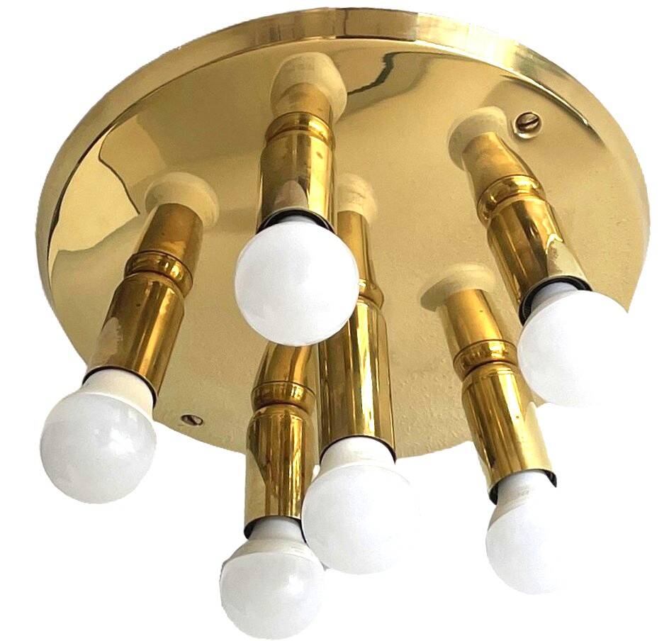 Mid-Century brass ceiling light - 6 lights - TZ Leuchten, Germany, 1980