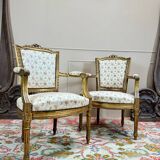 Paire de fauteuils en bois doré de style louis xvi xix eme siècle