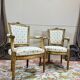 Pair of louis xvi style gilded wood armchairs, 19th century