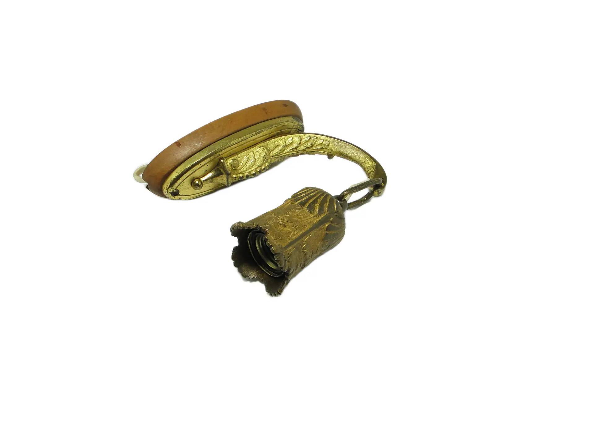 Eclectic wall sconce, golden brass, beech, Germany, 1930s.