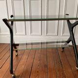 Italian design mahogany and glass rolling console