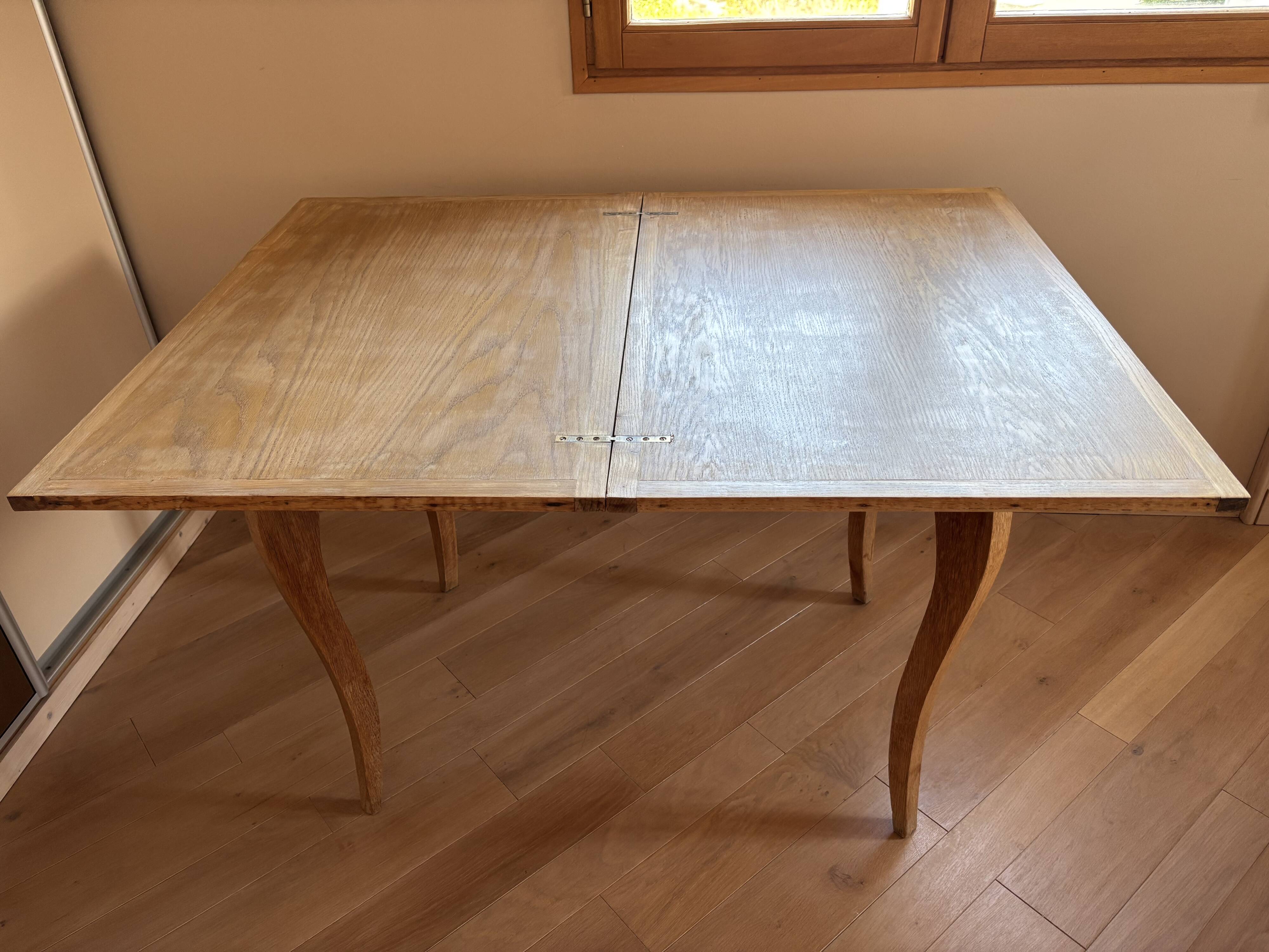Folding game table in cerused oak – cabriole legs – Louis XV style