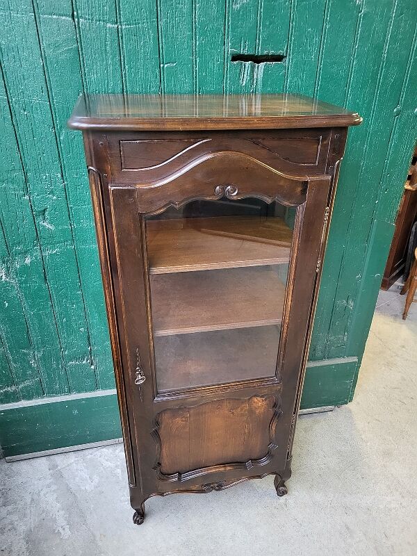 Showcase 1 door with 3 sides walnut windows louis xv style