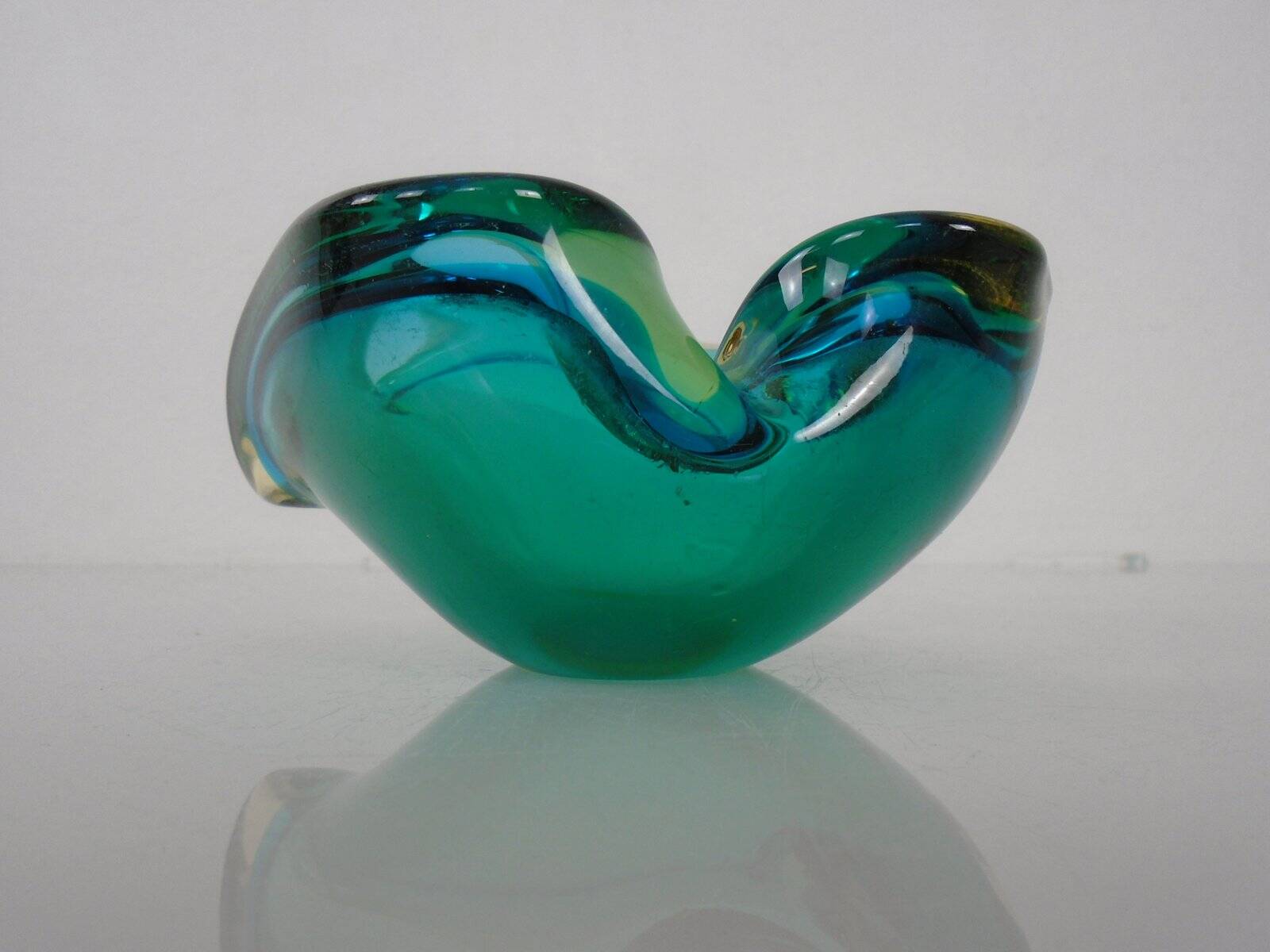 Brown & Turquoise Sommerso Murano Glass Ashtray, Italy, 1960s