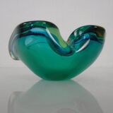 Brown & Turquoise Sommerso Murano Glass Ashtray, Italy, 1960s