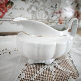 Porcelain sauceboat, white manufacture with double gold line, hand-painted.