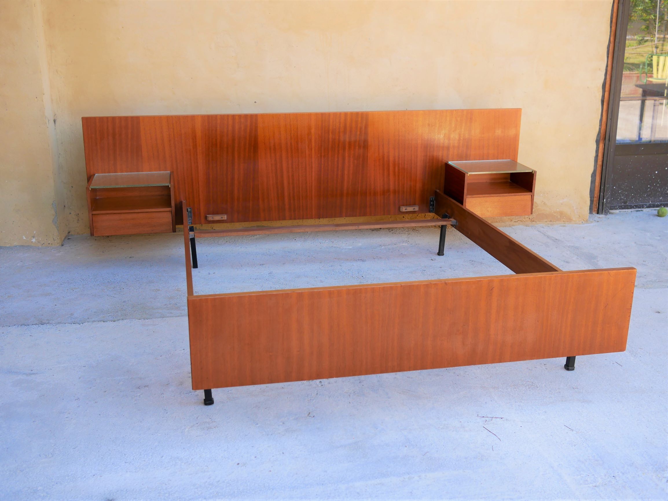 With suspended nightstands vintage teak bed