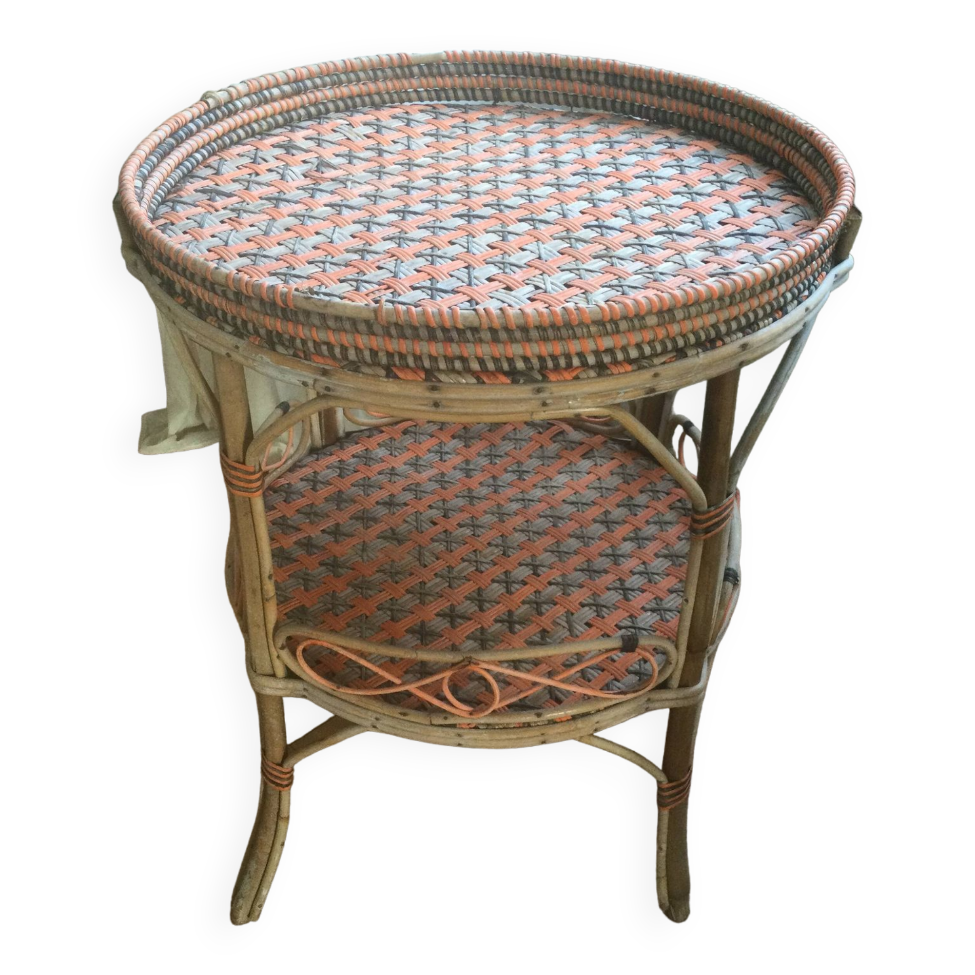 Round old rattan pedestal table