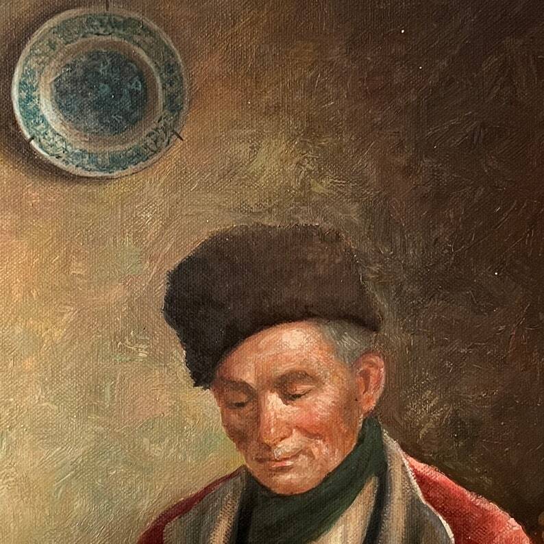 Peinture à l'huile hollandaise vintage « Vieil homme »