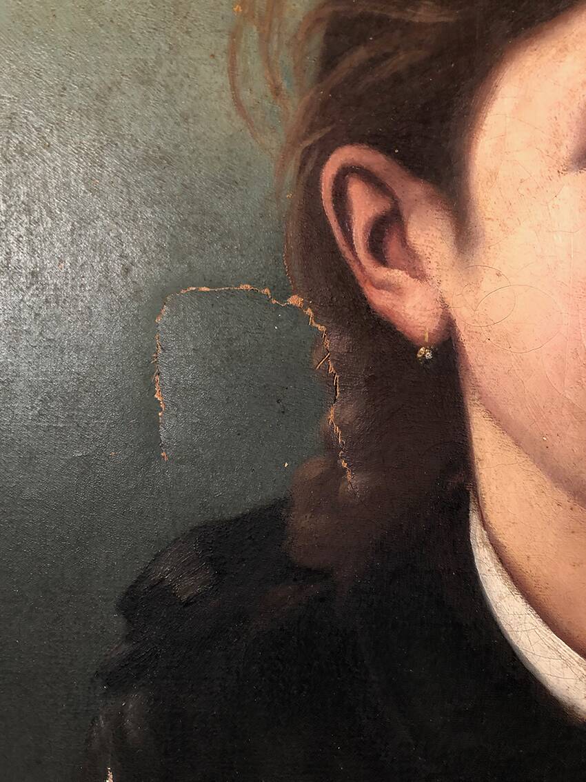 Artheme Denis, portrait de jeune femme. Huile sur toile signée et datée 1885
