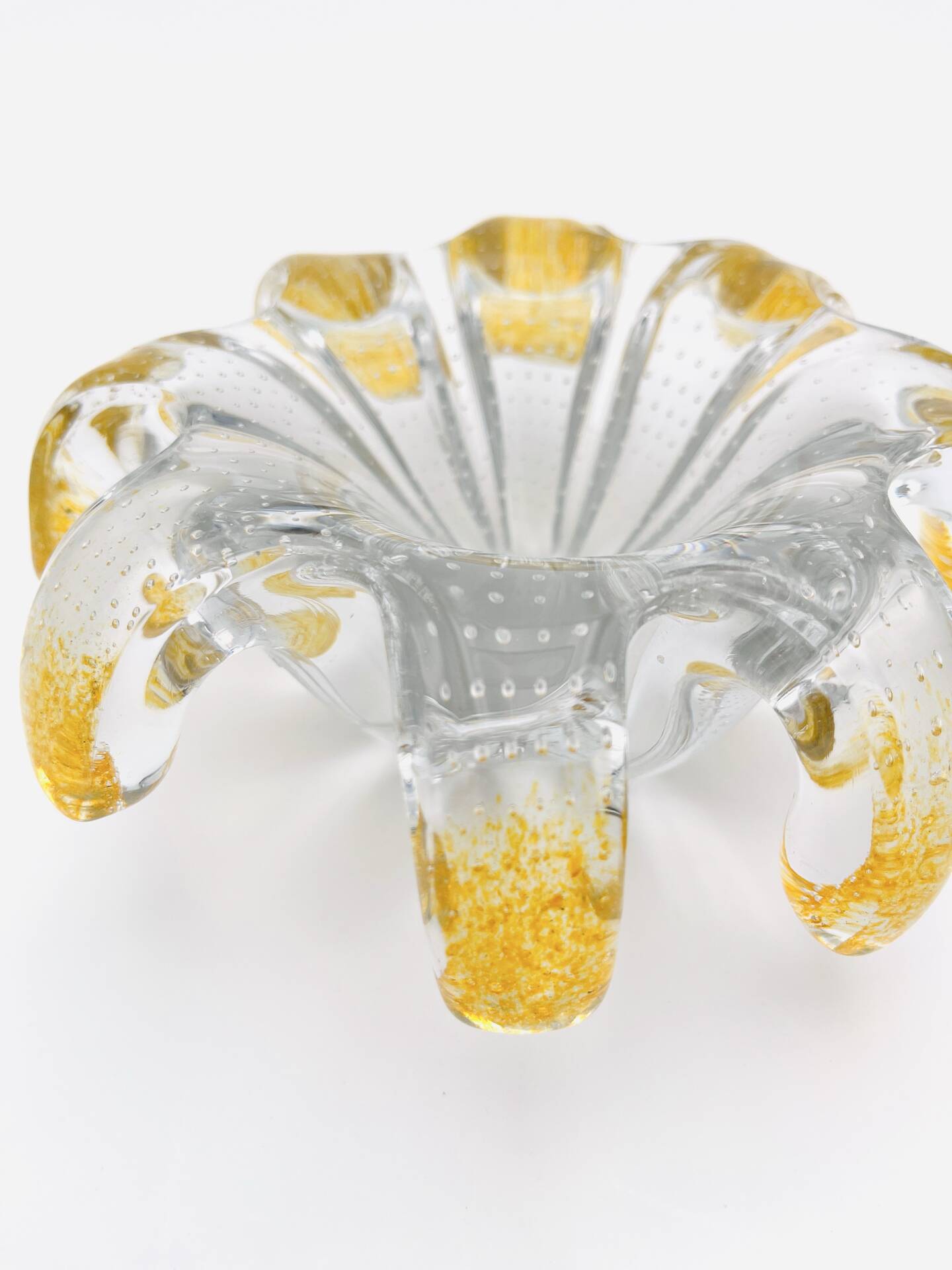 Murano Bowl Archimede Seguso Bullicante Crystal & Fritté Gold 1950