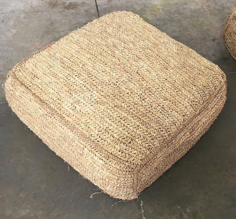 Pouf square floor cushion in natural bohemian jute raffia