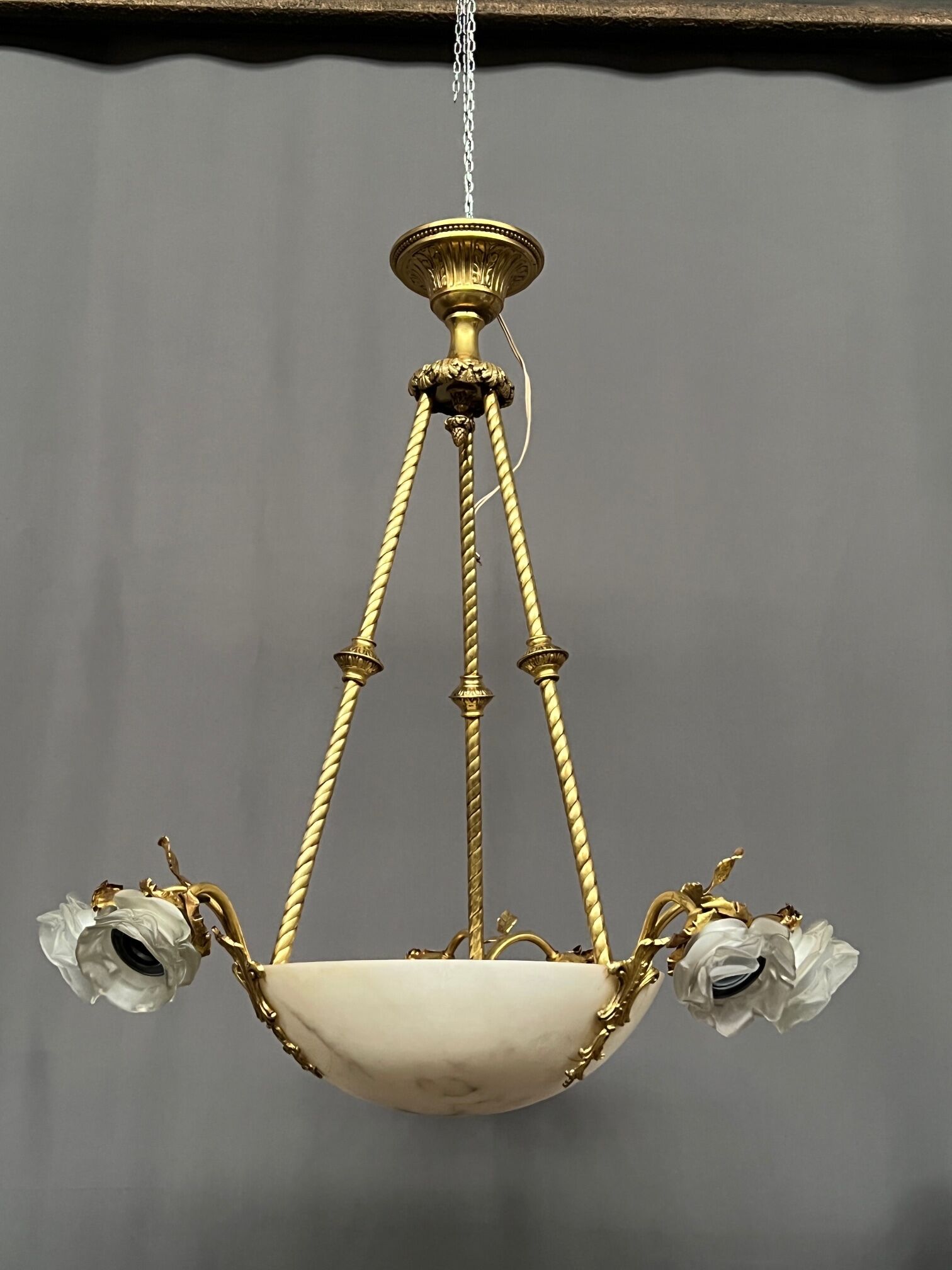 Art Deco chandelier. Marble, solid gilded bronze.