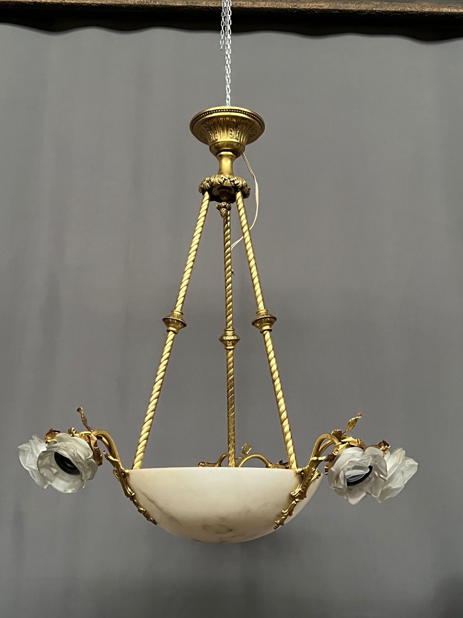 Art Deco chandelier. Marble, solid gilded bronze.