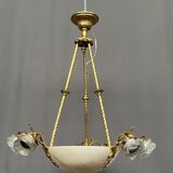 Art Deco chandelier. Marble, solid gilded bronze.