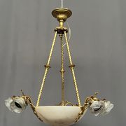 Art Deco chandelier. Marble, solid gilded bronze.