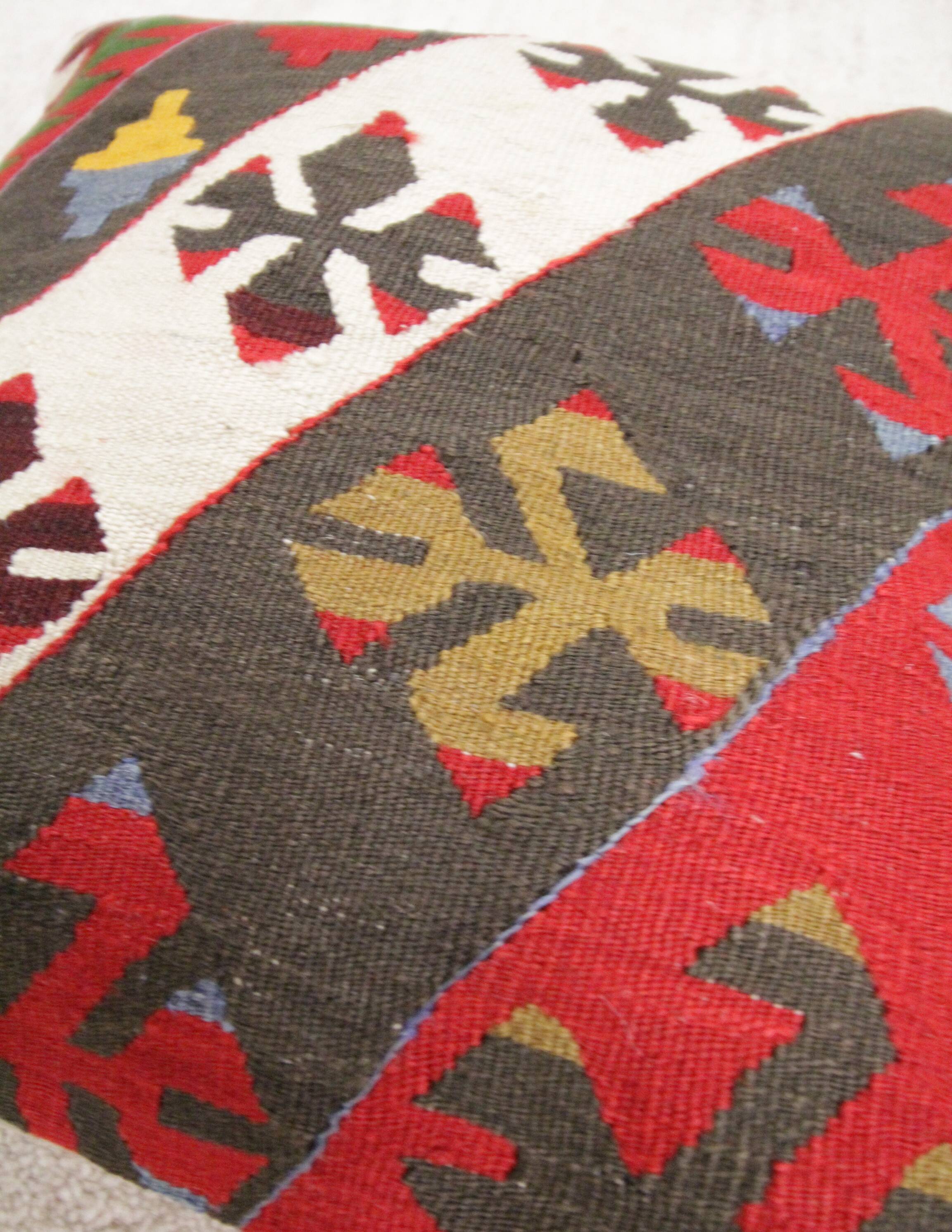 A Pair of Antique Turkish Flatwoven Kilim Cushion Cover, Geometric Pillow