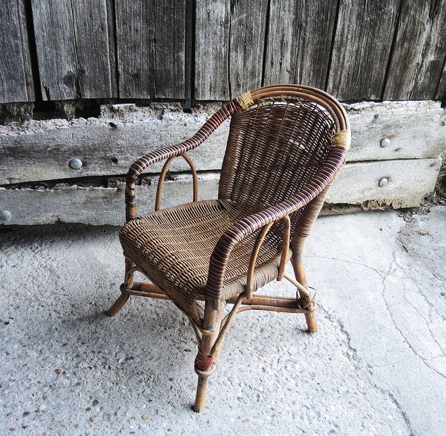 Antique Rattan Children's Armchair