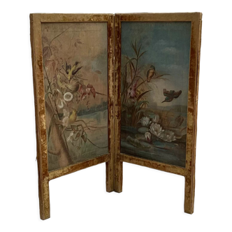 Old screen with two panels in painted canvas