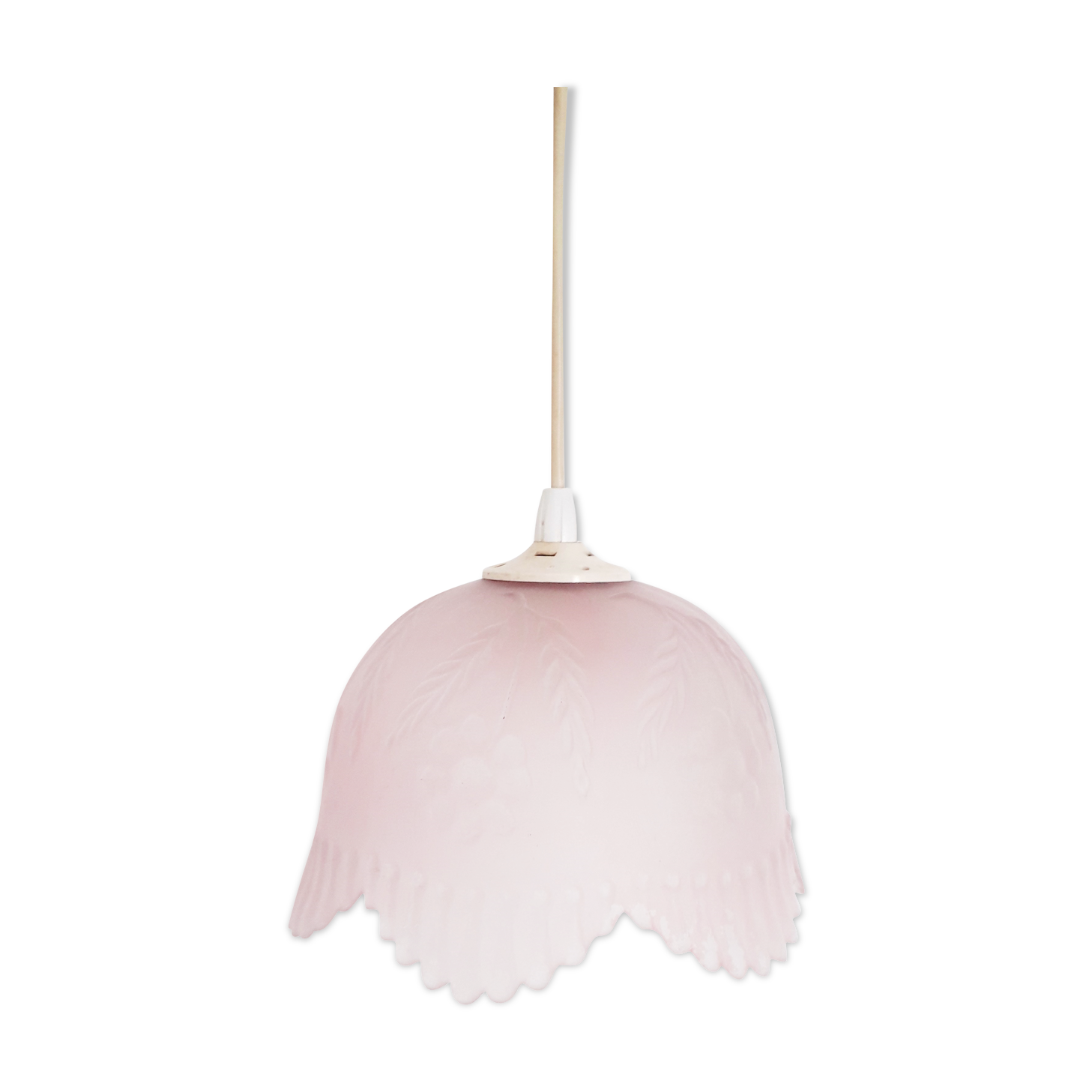 Vintage pink pressed glass pendant lamp - 1960