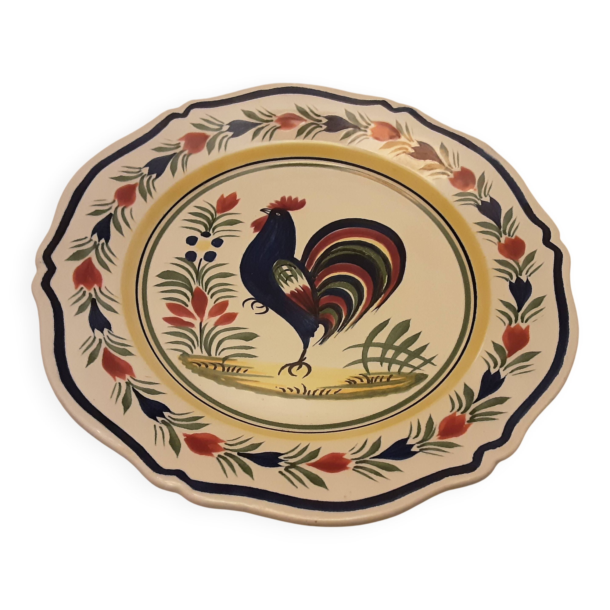 Plate faience henriot quimper model oq blue